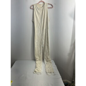 Womans Cetta Sleevless Party Jumpsuit Small Beige White Lace Overlay Zip NWOT